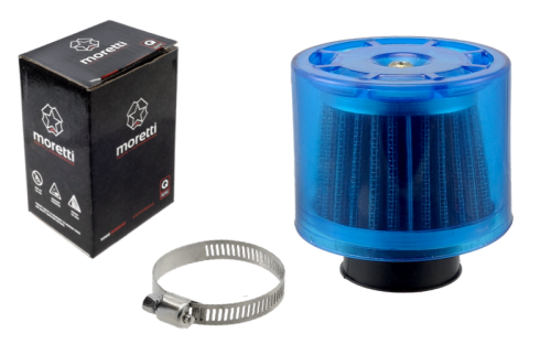 Filtr powietrza 32mm stożkowy z obudową niebieską plast.