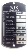 Tabliczka znamionowa WSK M06 B3