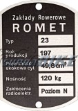 Tabliczka znamionowa ROMET - Zakłady Rowerowe, 23