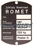 Tabliczka znamionowa ROMET - Zakłady Rowerowe