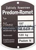 Tabliczka znamionowa ROMET PREDOM 197x r. (wzór org)