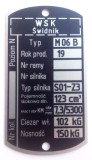 Tabliczka znamionowa WSK M06 B1